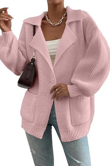 Women's Lapel Sweater Coat V-neck Buttons