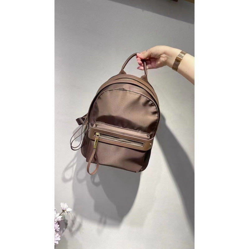 Women's All-match Simple Cowhide Nylon Casual Travel Backpack