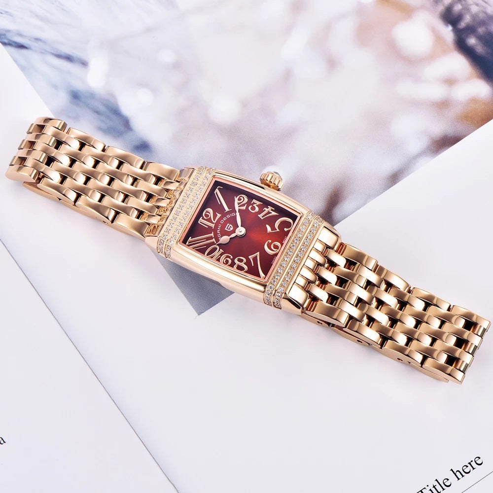 Women's Fashion Shell Face Square Quartz Watch With Diamonds