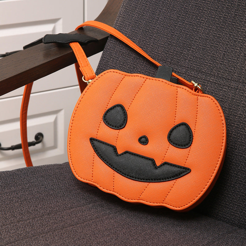 Halloween Bags Funny Pumpkin Cartoon Shoulder Crossbody Bag With Bat Personalized Creative Female Bag