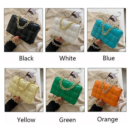 Cowhide Handbags Woven Small Square Bag Chain One Shoulder Diagonal