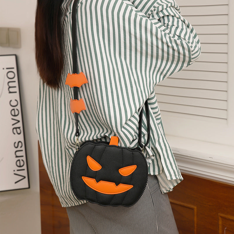 Halloween Bags Funny Pumpkin Cartoon Shoulder Crossbody Bag With Bat Personalized Creative Female Bag