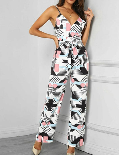 Printed jumpsuit suspenders wide-leg jumpsuit