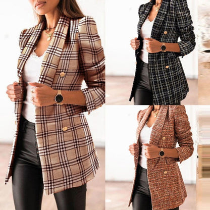 Spring Fashion Printed Long Sleeve Double Breasted Blazer Collar Coat