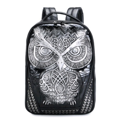 Women's bag fashion sports pu backpack owl 3d animal head student computer bag