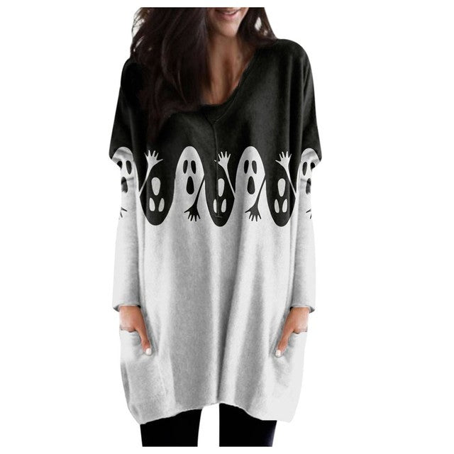 Halloween Women's Long Ghost Pumpkin Long Printed Top