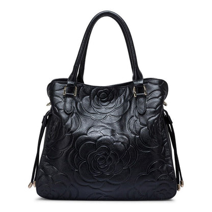 Rose pattern leather handbag