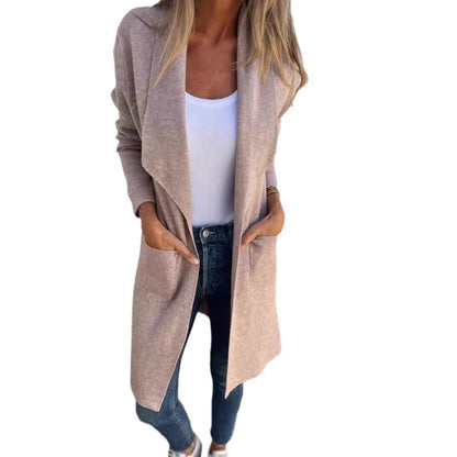 Fall And Winter Lapels Mid-length Knitted Cardigan Thin Woolen Coat