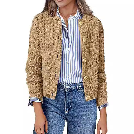 Knitted Striped Commuter Cardigan Women's Clothes