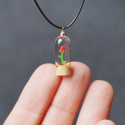 Log Resin Rose Valentine's Day Gift Pendant Necklace