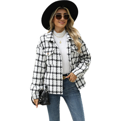 Women's Lapel Plaid Long Sleeve Baggy Coat