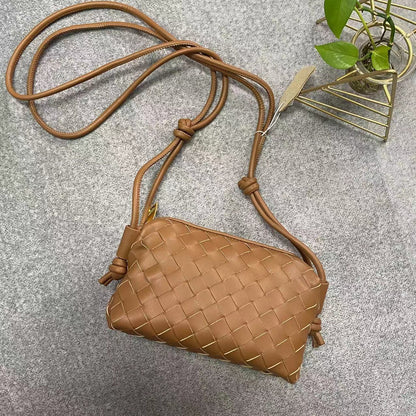 Genuine Leather Women's Bag Cowhide Bag Woven Small Square Bag Lunch Box Bag Light Luxury Small Bag