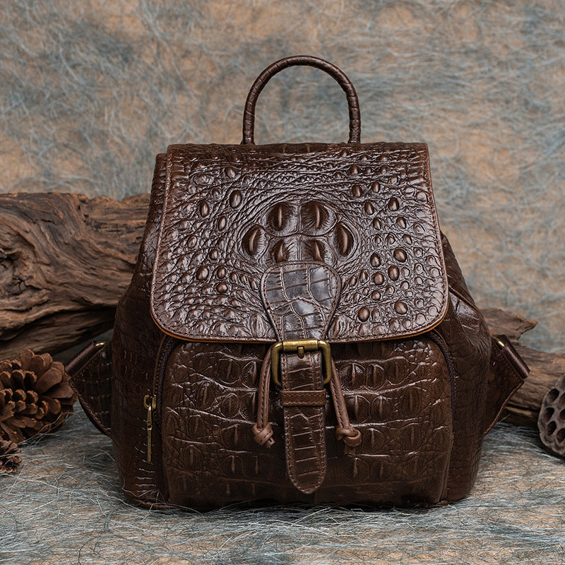 Retro Embossed Hand-rub Leather Backpack