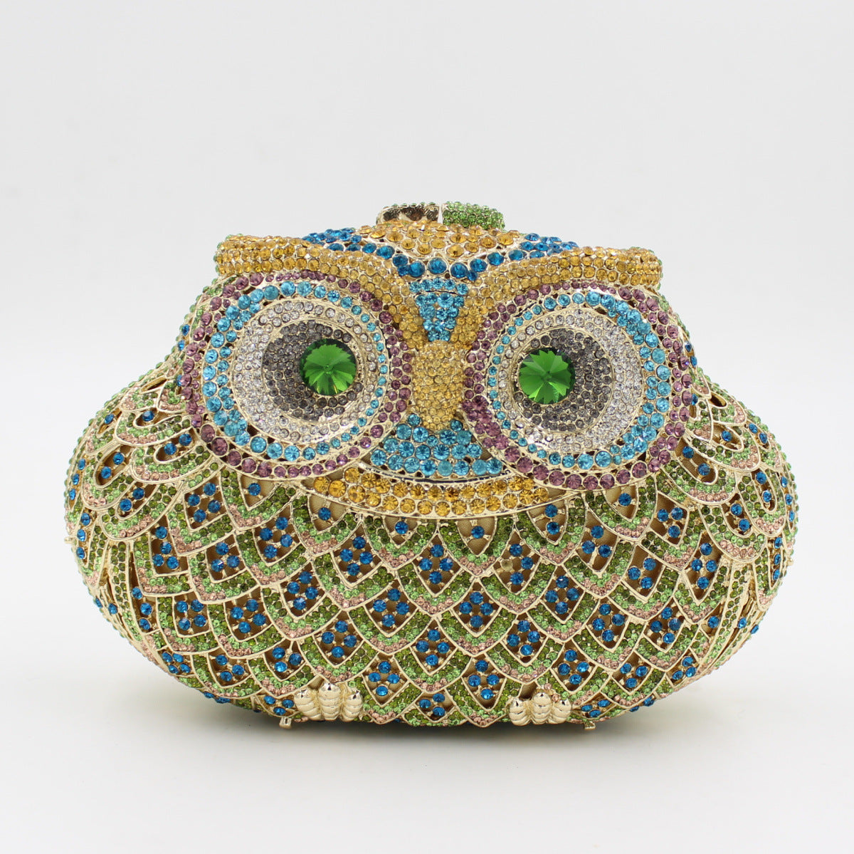 Women's European And American Owl Dinner Clutch Bag With Colored Diamonds