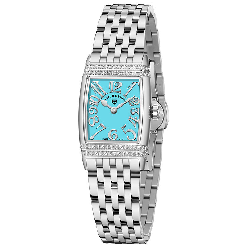 Women's Fashion Shell Face Square Quartz Watch With Diamonds