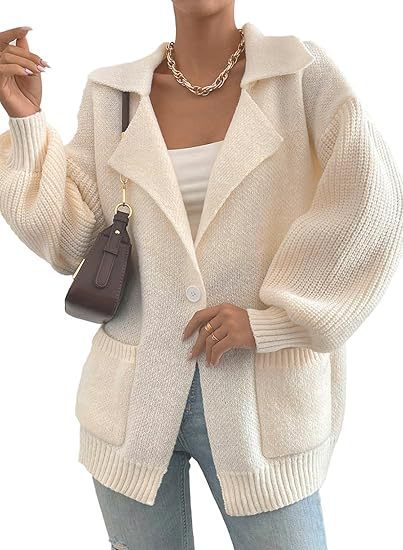 Women's Lapel Sweater Coat V-neck Buttons