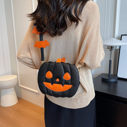 Halloween Bags Funny Pumpkin Cartoon Shoulder Crossbody Bag With Bat Personalized Creative Female Bag