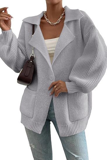 Women's Lapel Sweater Coat V-neck Buttons