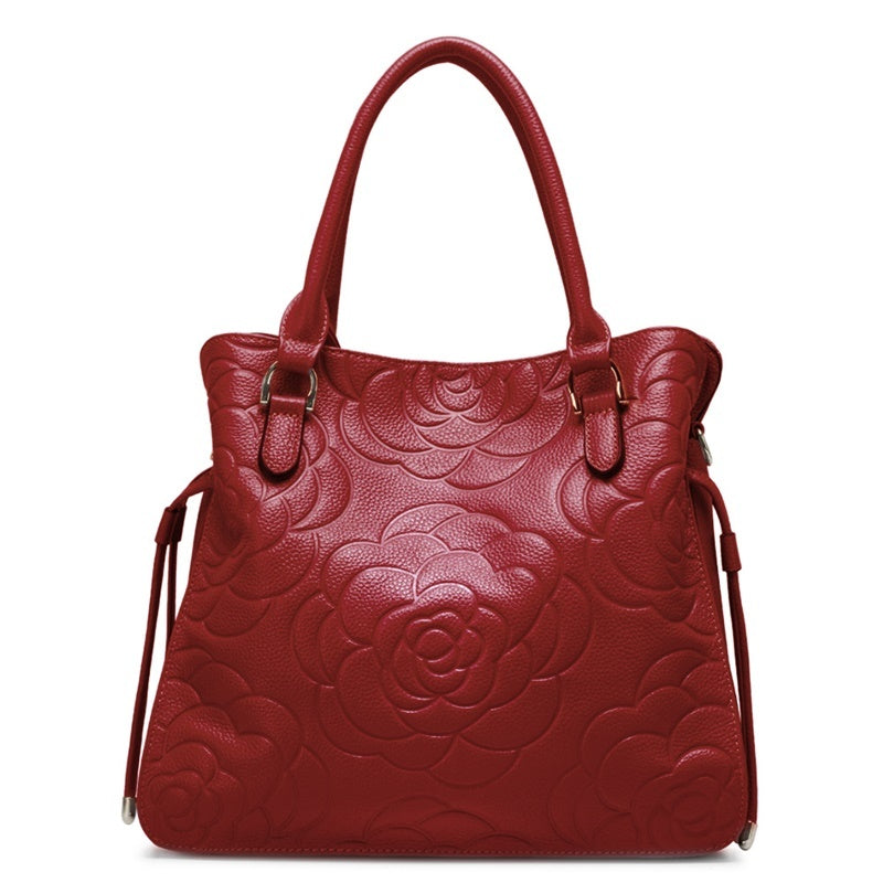 Rose pattern leather handbag