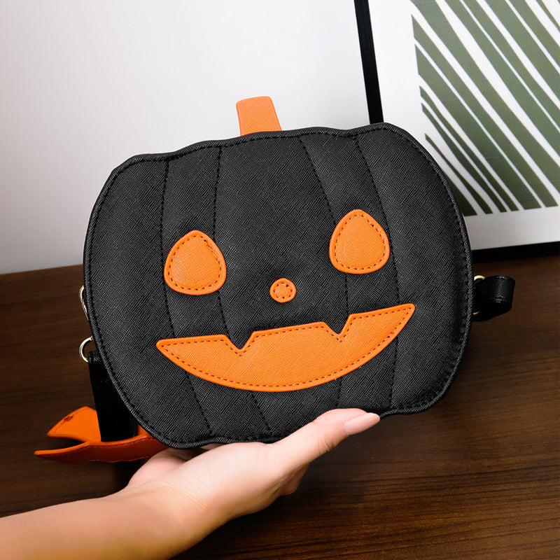 Halloween Bags Funny Pumpkin Cartoon Shoulder Crossbody Bag With Bat Personalized Creative Female Bag