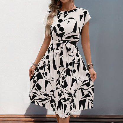 Summer Women's Geometric Pattern Printed Pleated Dress