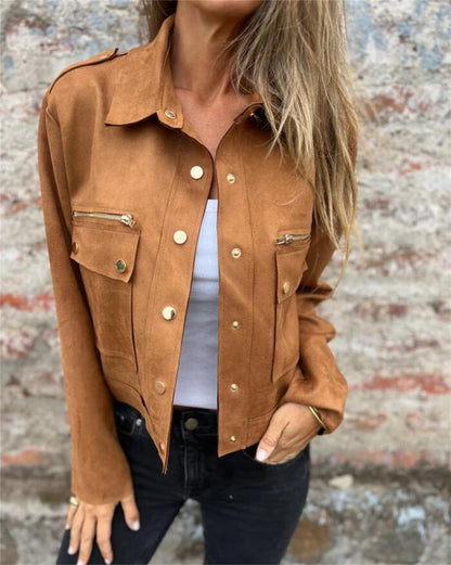 Suede Coat Lapel Long Sleeve Jacket