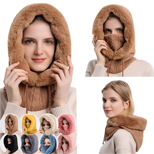 Winter Thick Plush Hat With Scarf Windproof Warm Knit Hats Hooded For Women