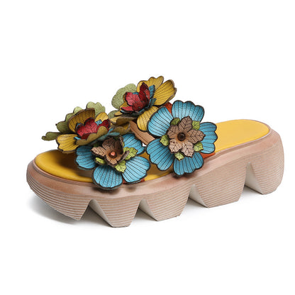 First Layer Cowhide Women's Flower Slippers