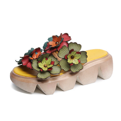 First Layer Cowhide Women's Flower Slippers