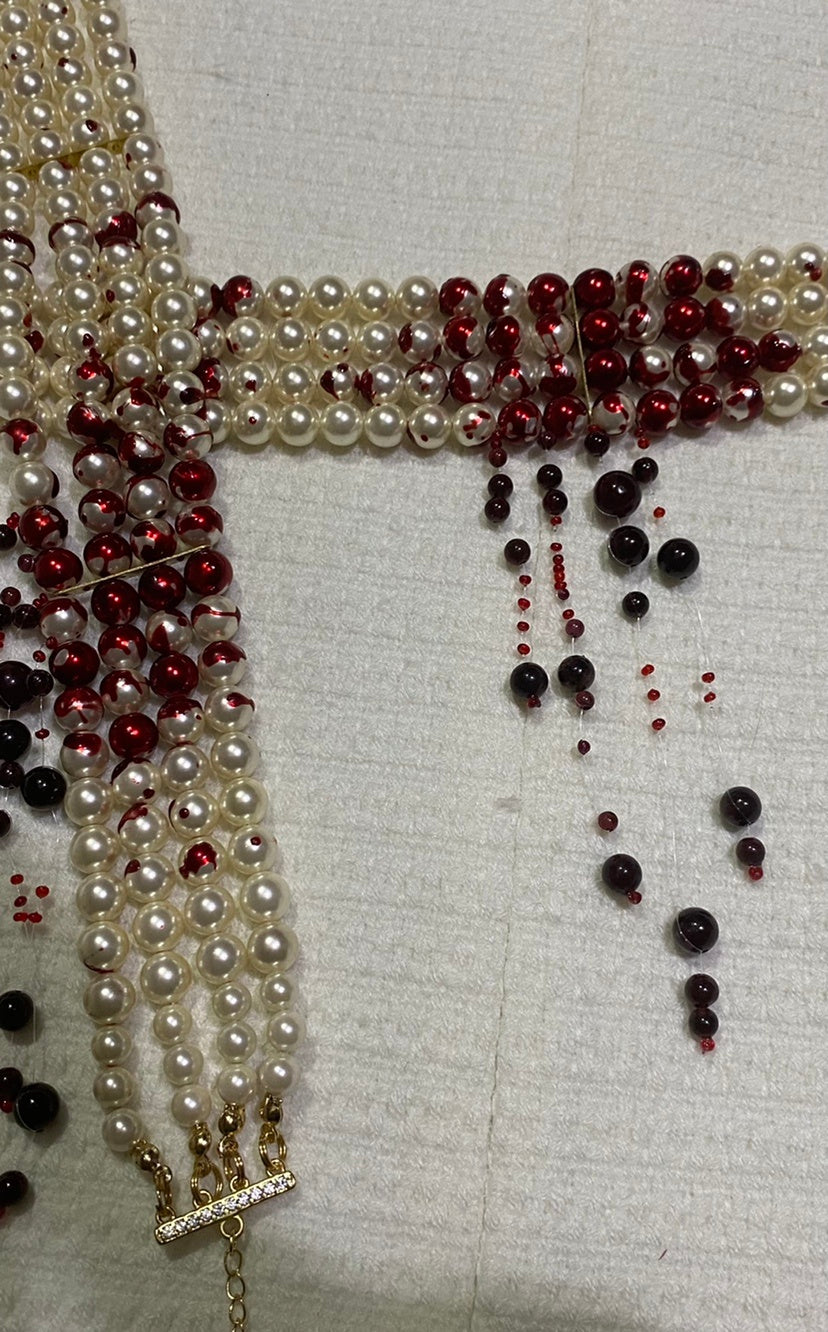 Bloody Pearl Necklace Show Style Halloween Three Layers