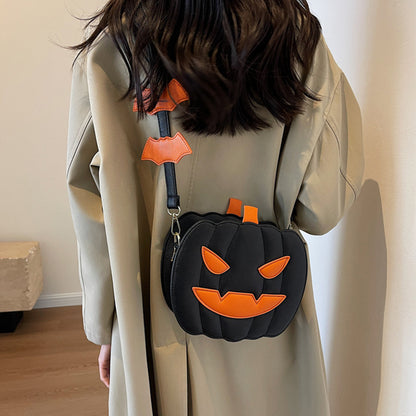 Halloween Bags Funny Pumpkin Cartoon Shoulder Crossbody Bag With Bat Personalized Creative Female Bag