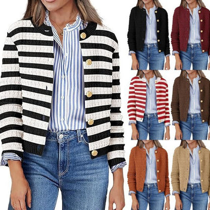 Knitted Striped Commuter Cardigan Women's Clothes