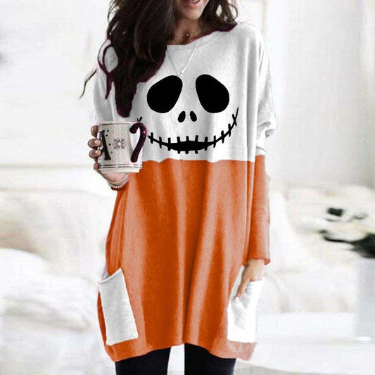 Halloween Women's Long Ghost Pumpkin Long Printed Top