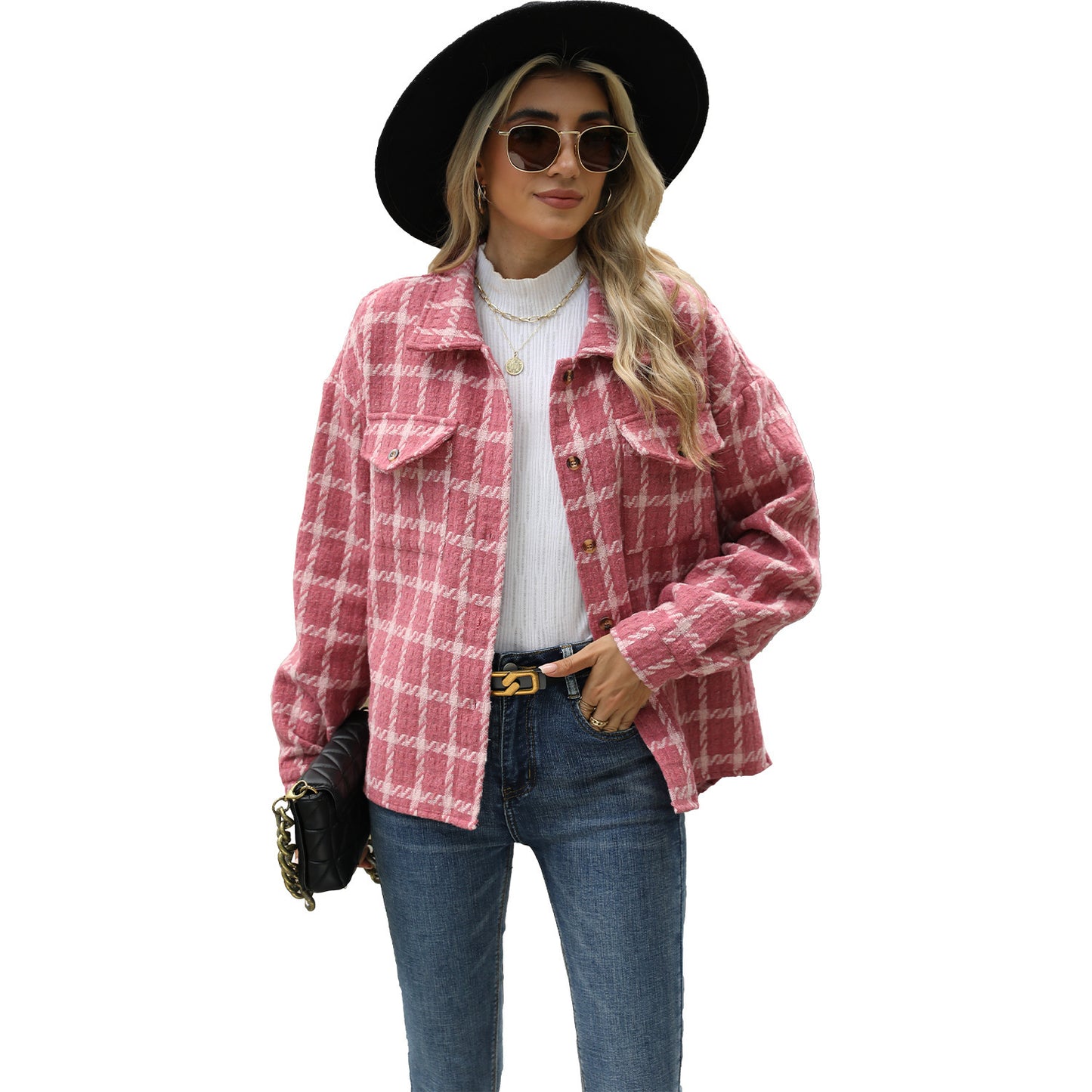 Women's Lapel Plaid Long Sleeve Baggy Coat