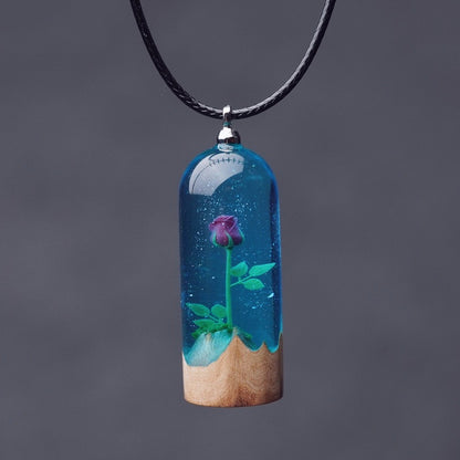 Log Resin Rose Valentine's Day Gift Pendant Necklace